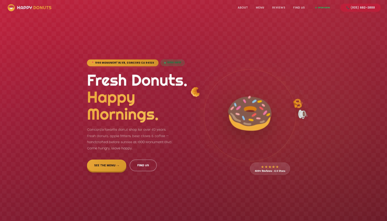 Happy Donuts Concord website screenshot